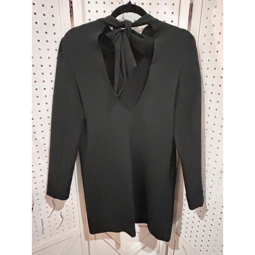 Black Long Sleeve Backless Tie Neck Mini Dress